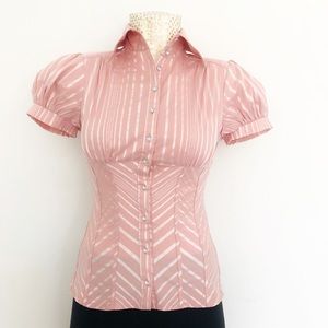 Bebe Rhinestones Buttons Powder Rose Blouse